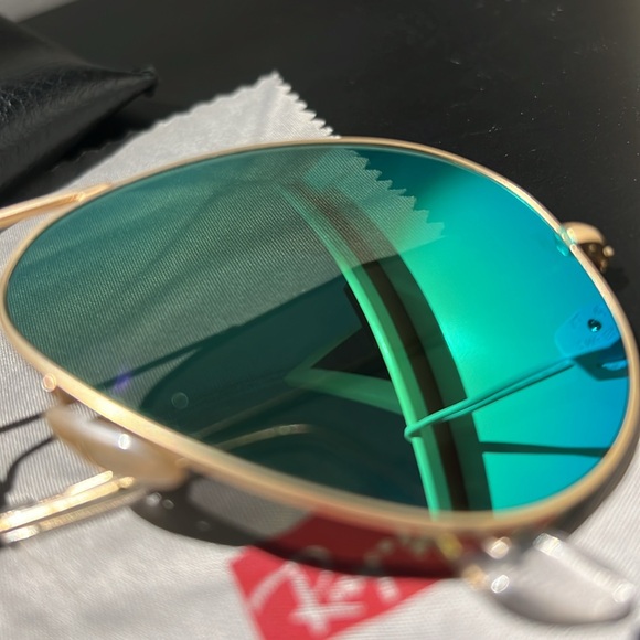 Ray Ban Aviator Flash Lenses Green Polarized Large Matte Gold - Picture 3 of 7